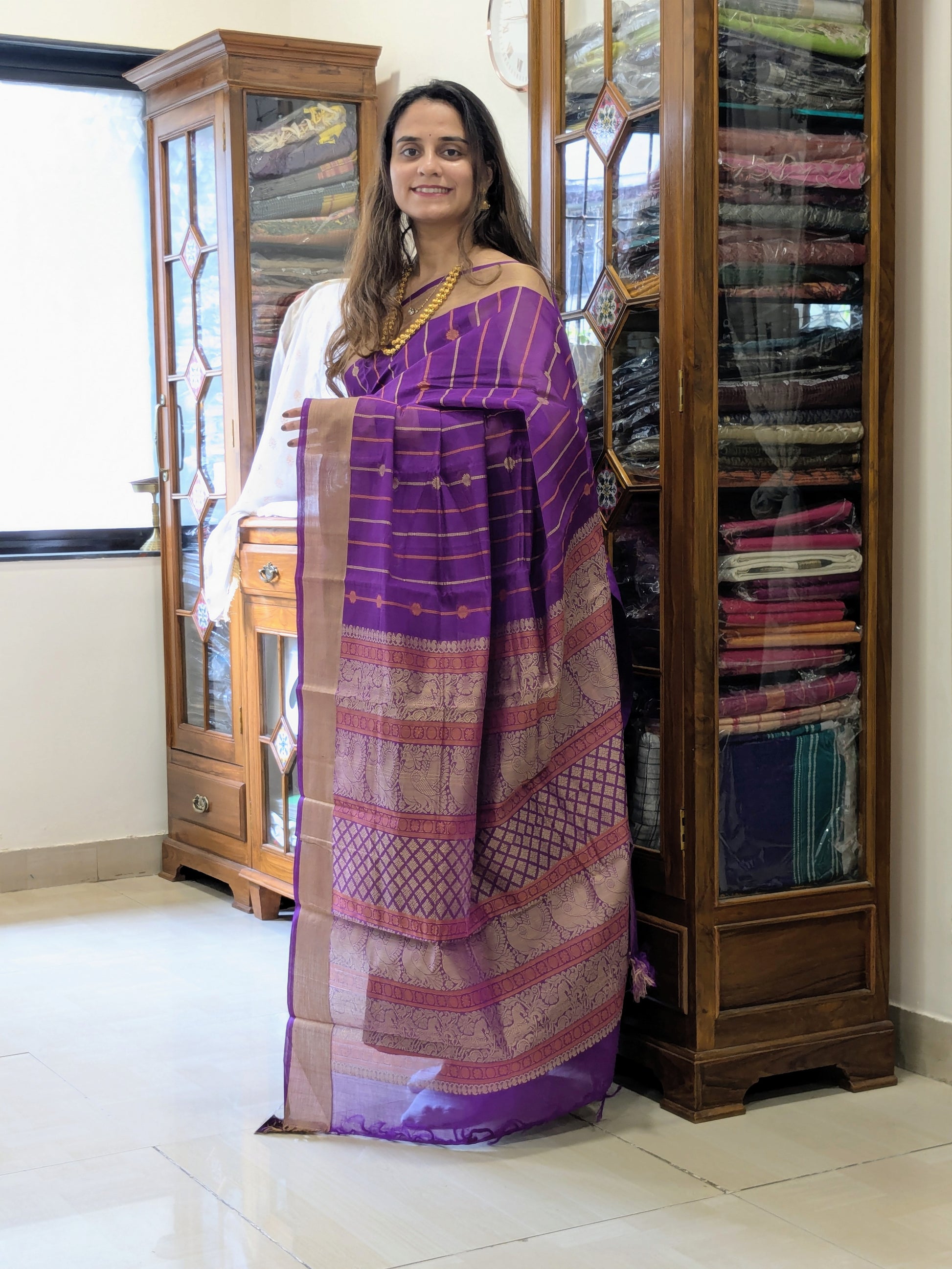 Cotton Purple Kanjivaram Saree