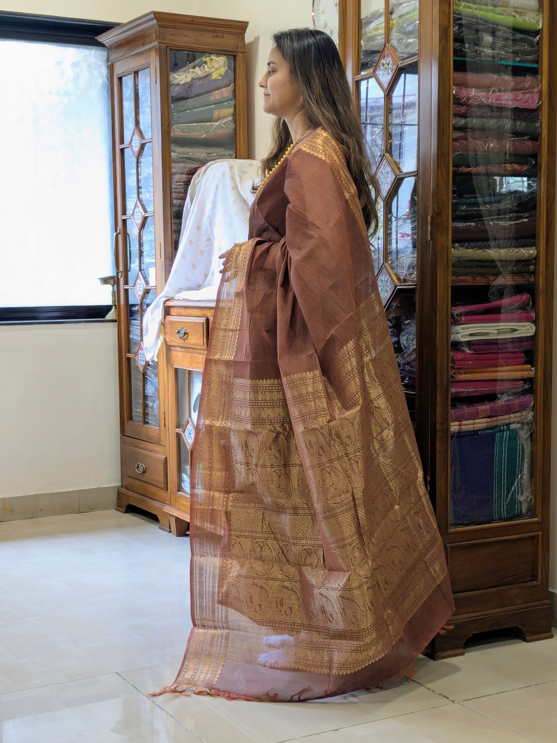 Cotton Brown Kanjivaram Saree