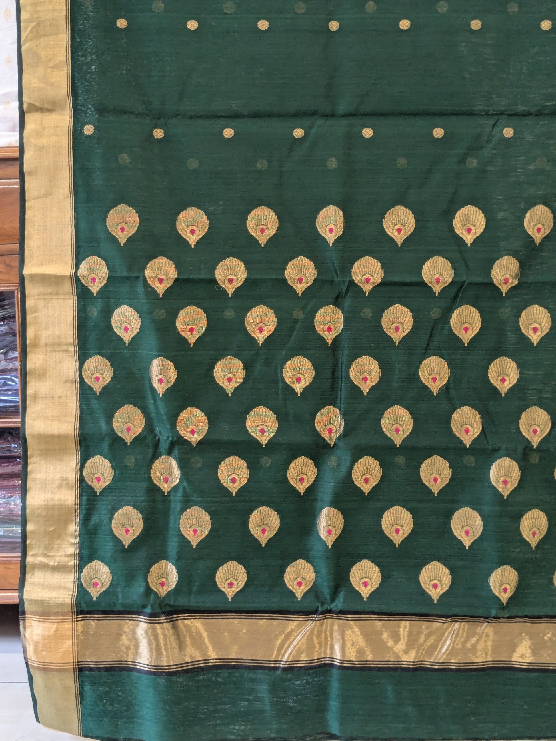 Bottle Green Chanderi Cotton Silk Saree