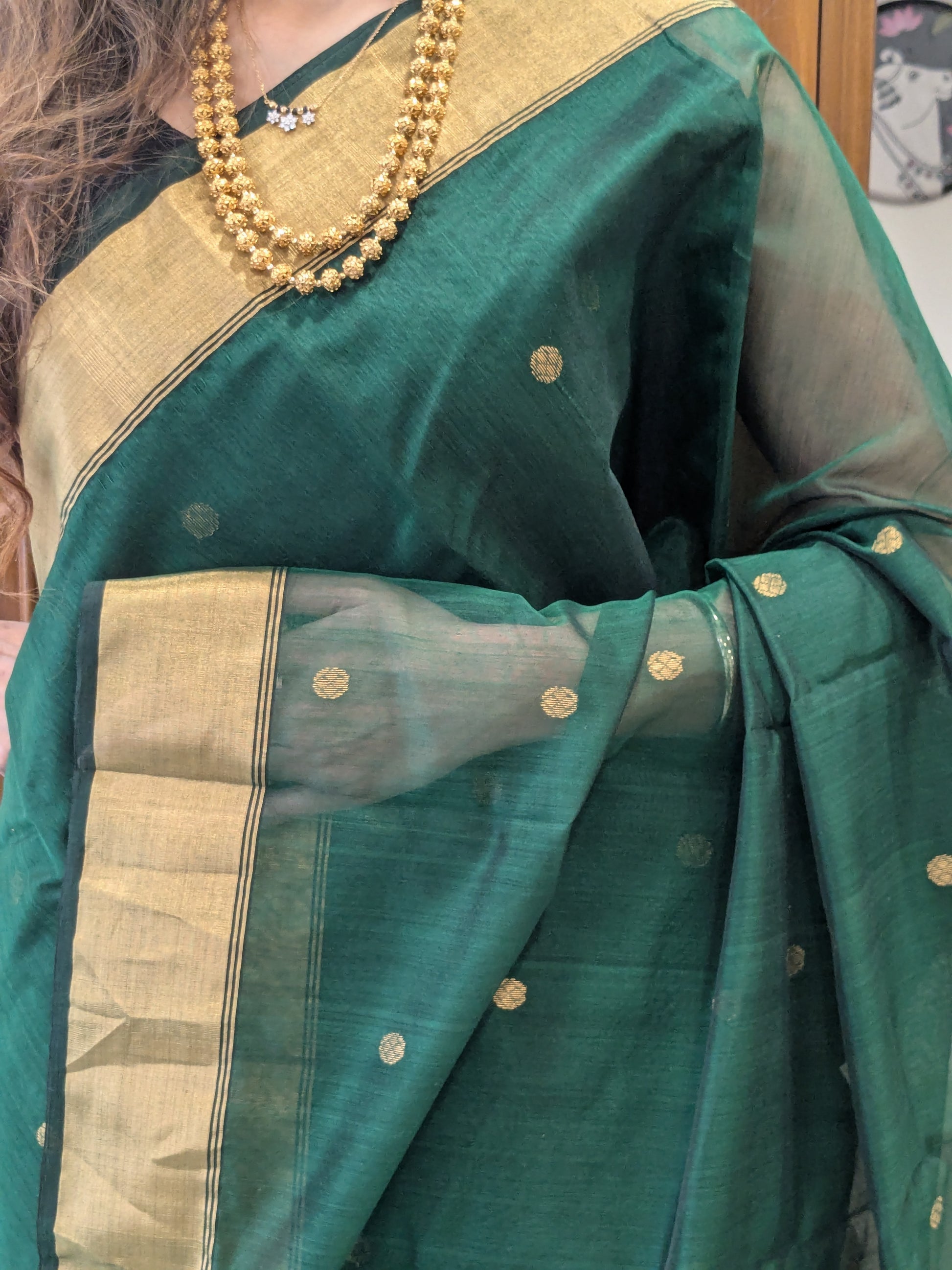 Bottle Green Chanderi Cotton Silk Saree