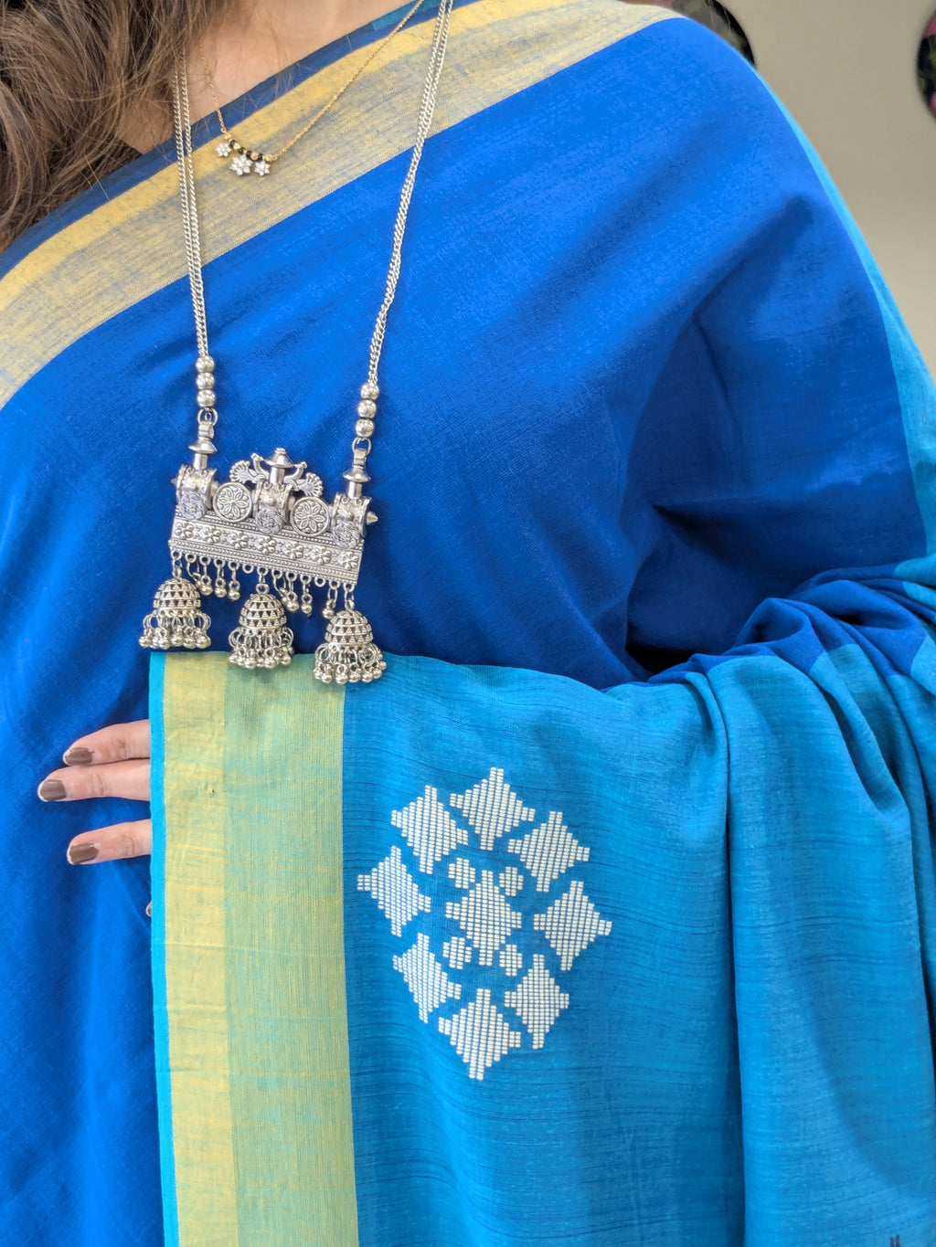 Bawan Buti Blue Cotton Saree