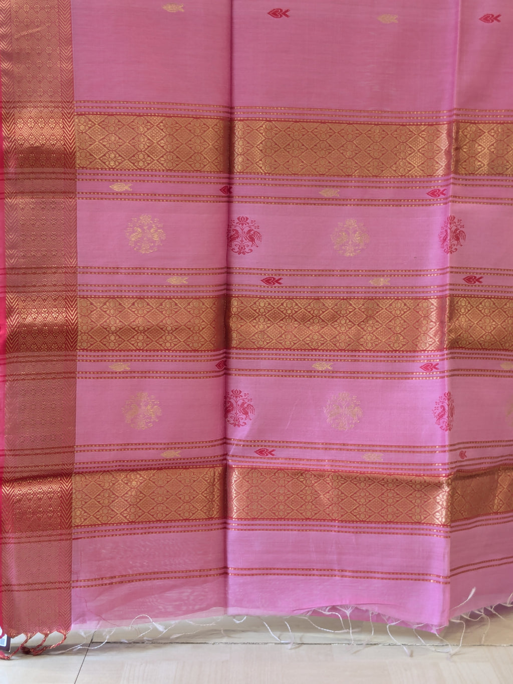 Silk Cotton Baby Pink Maheshwari Saree