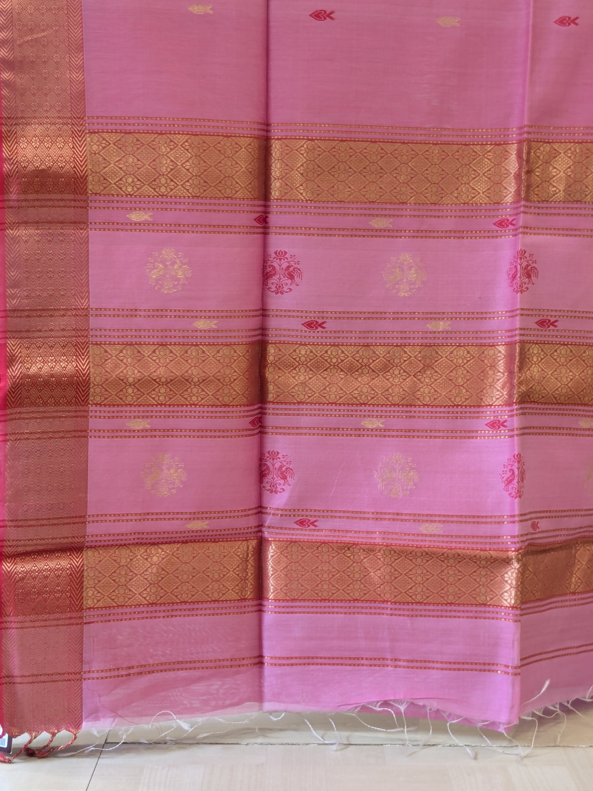 Silk Cotton Baby Pink Maheshwari Saree