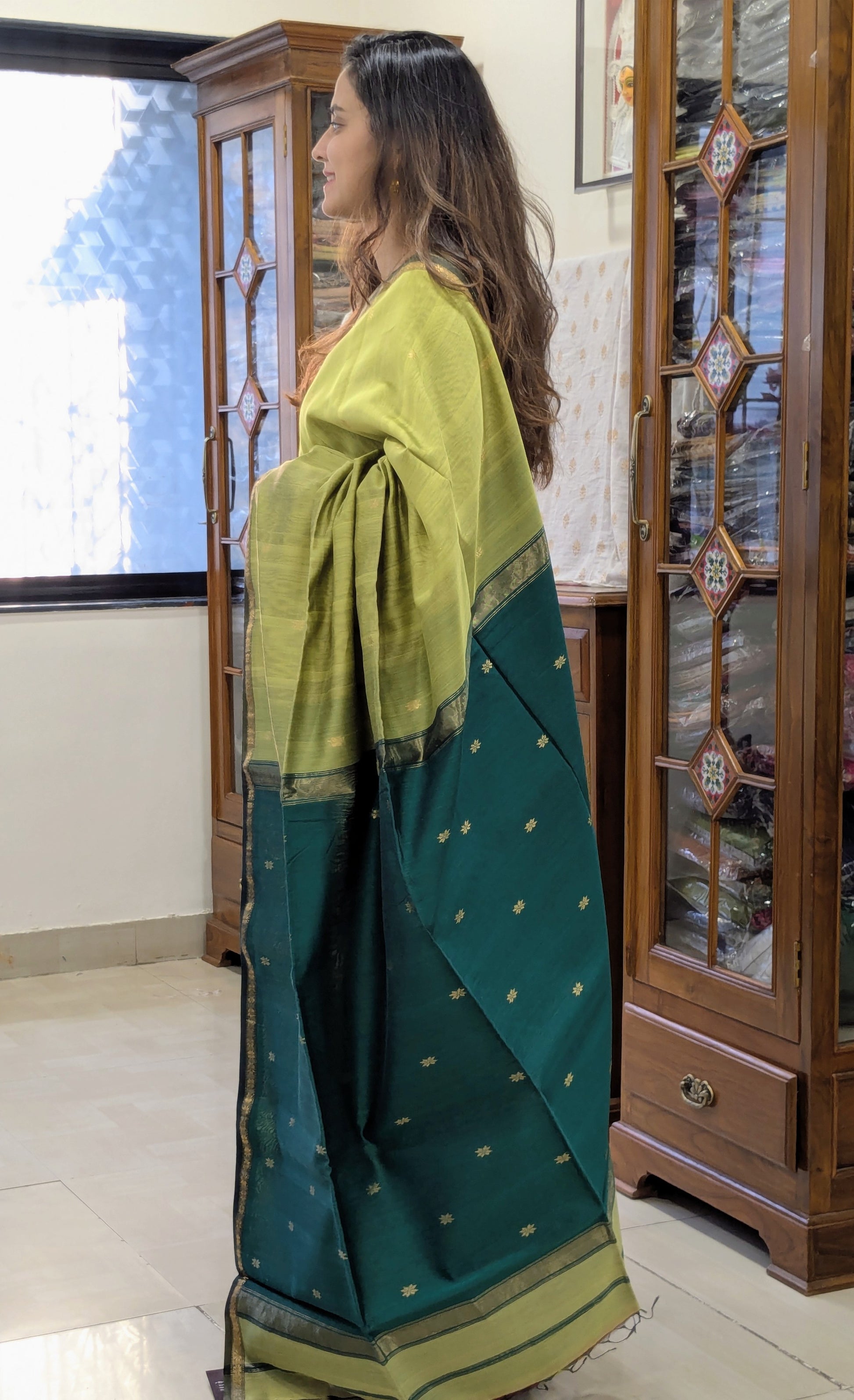 Light Green Maheshwari Handloom Saree