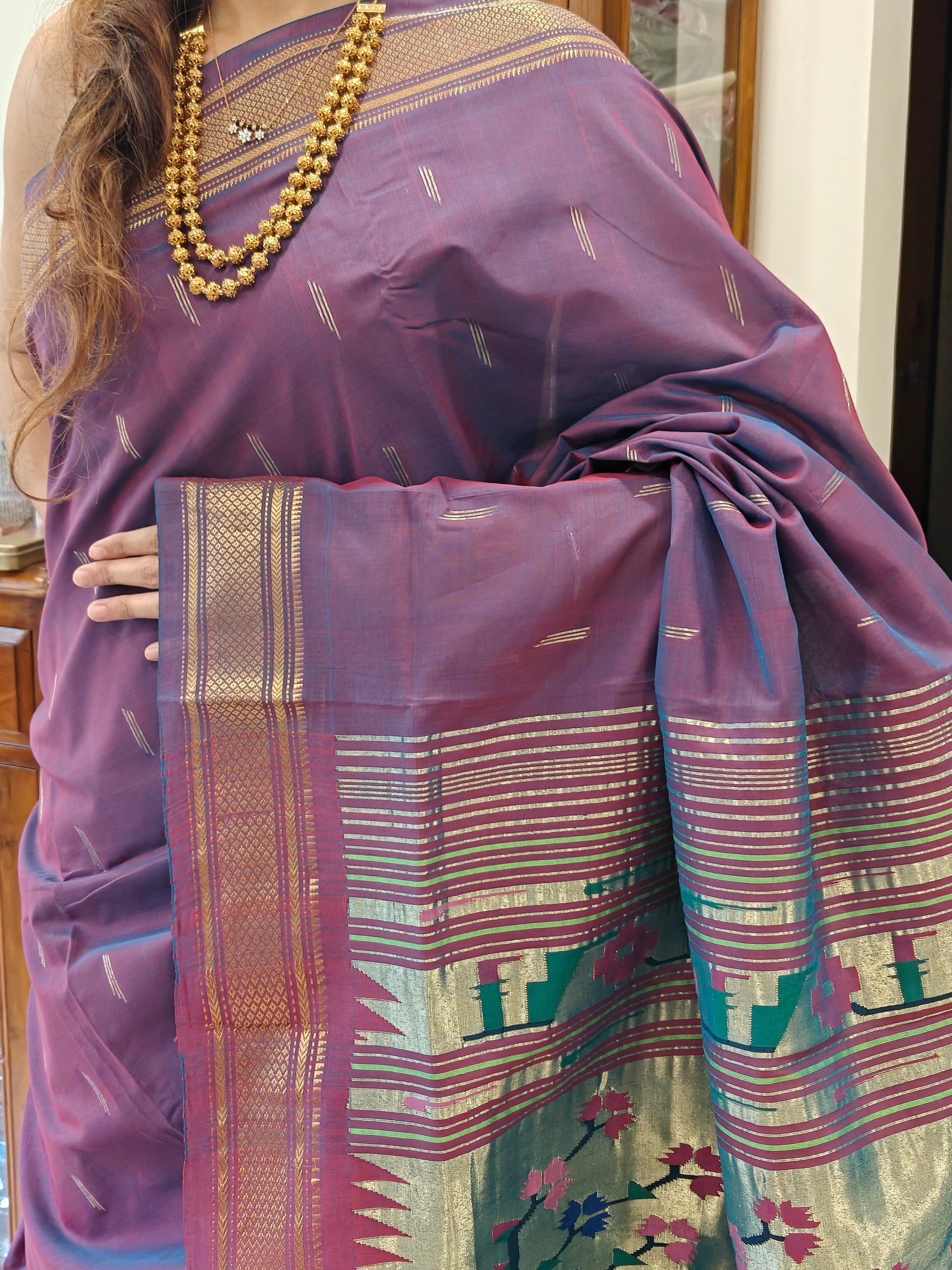 Cotton Asawali Paithani Reddish Purple Saree