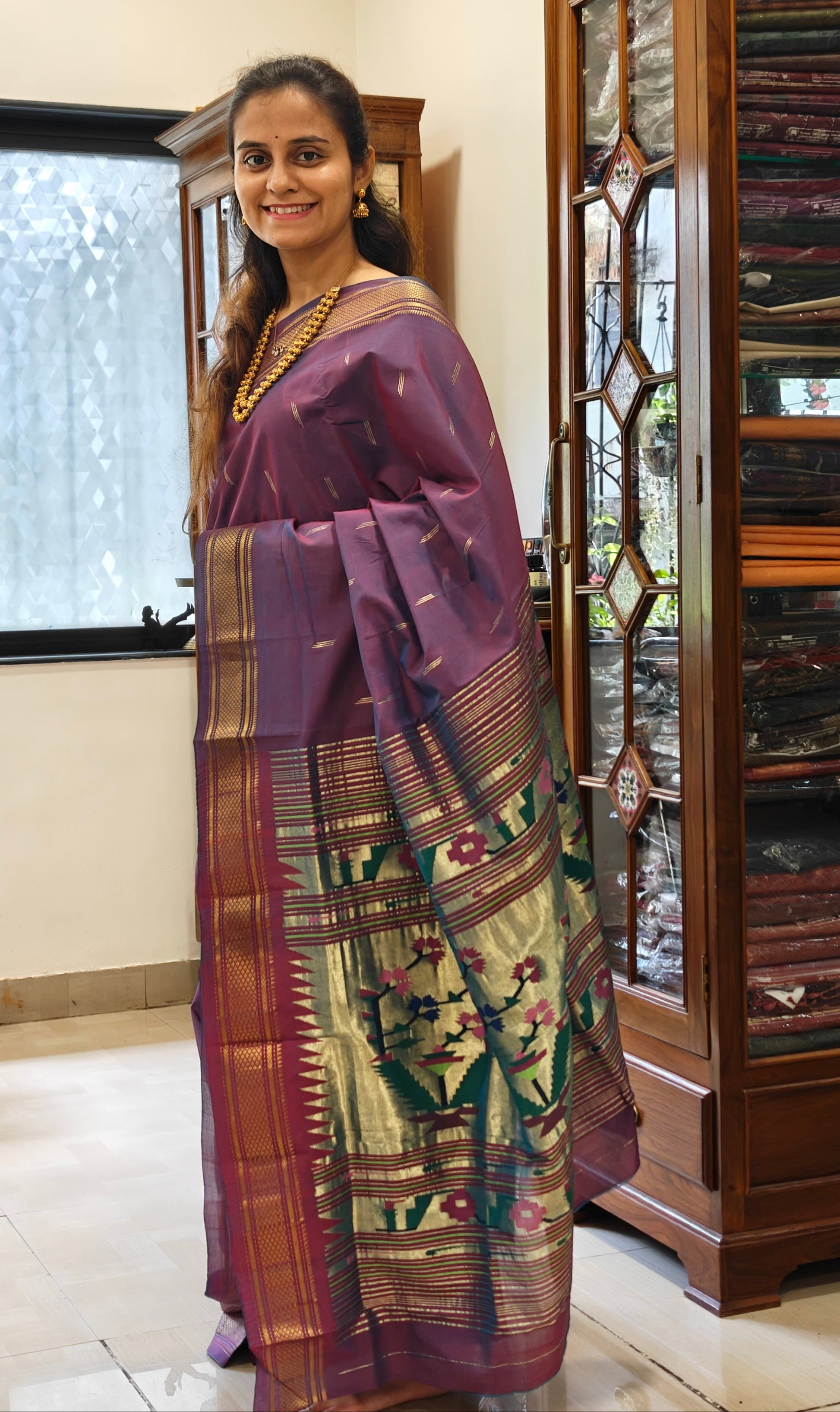 Cotton Asawali Paithani Reddish Purple Saree