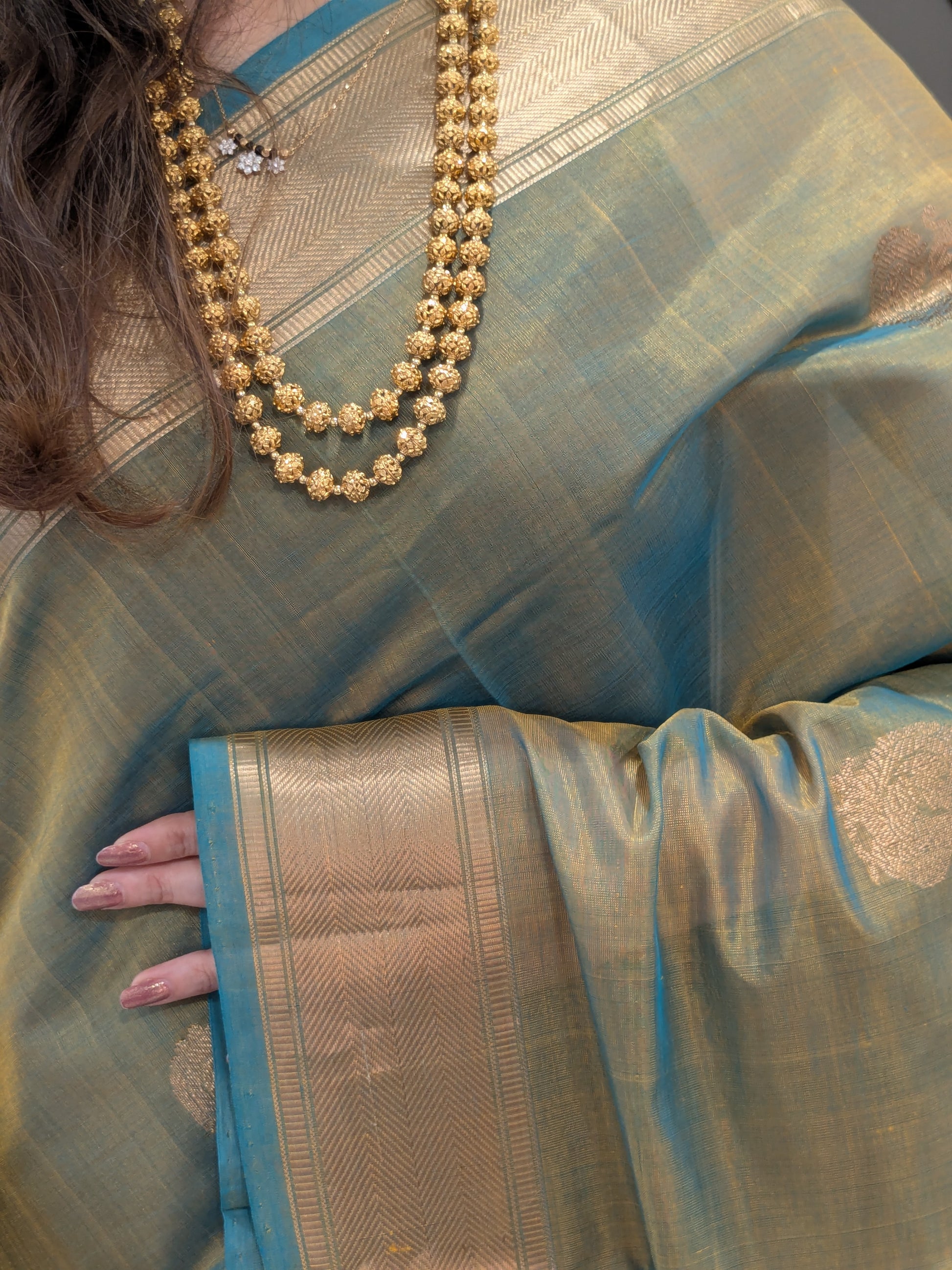 Green and Gold  Silk Cotton Traditional Kanjivaram Saree
