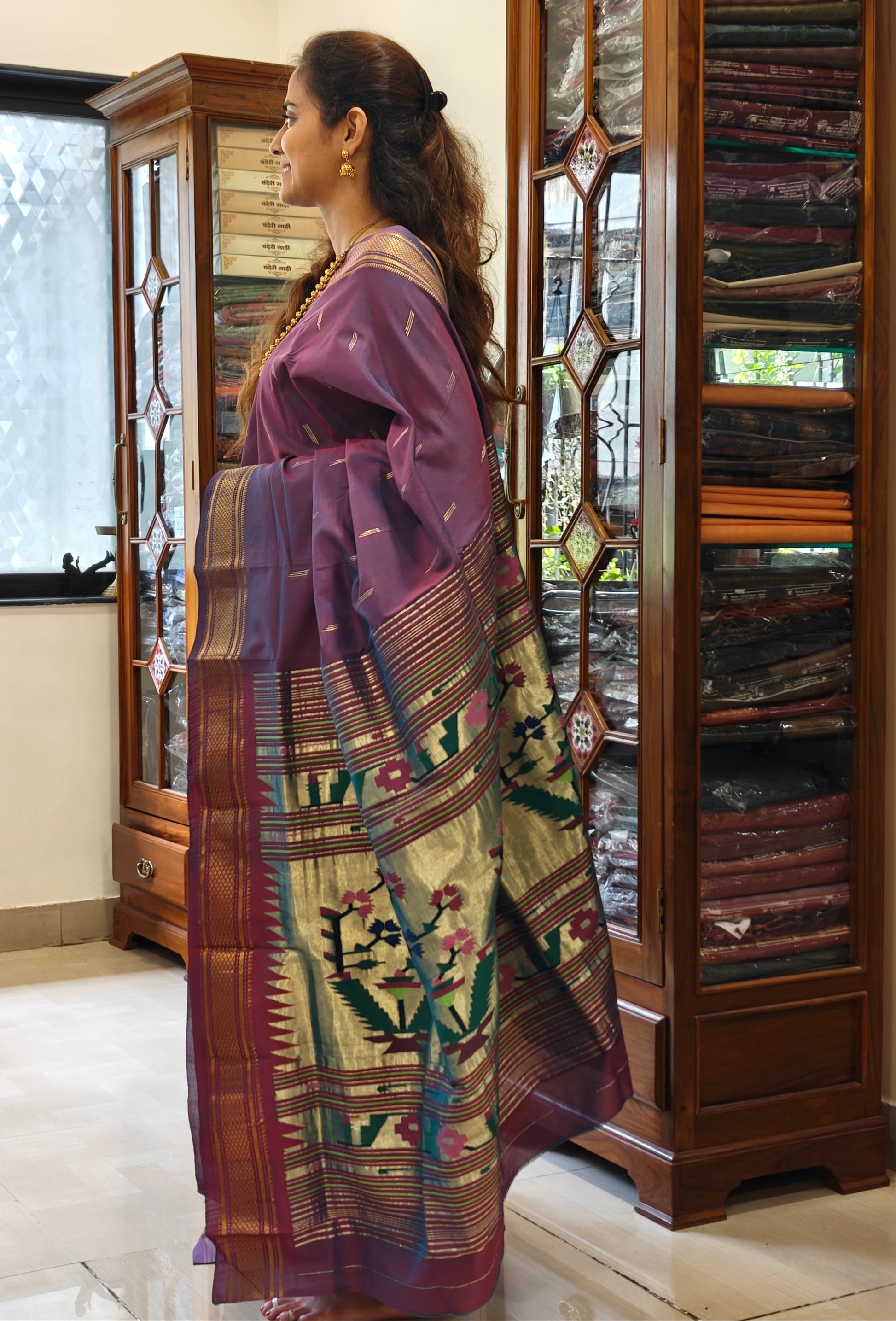 Cotton Asawali Paithani Reddish Purple Saree