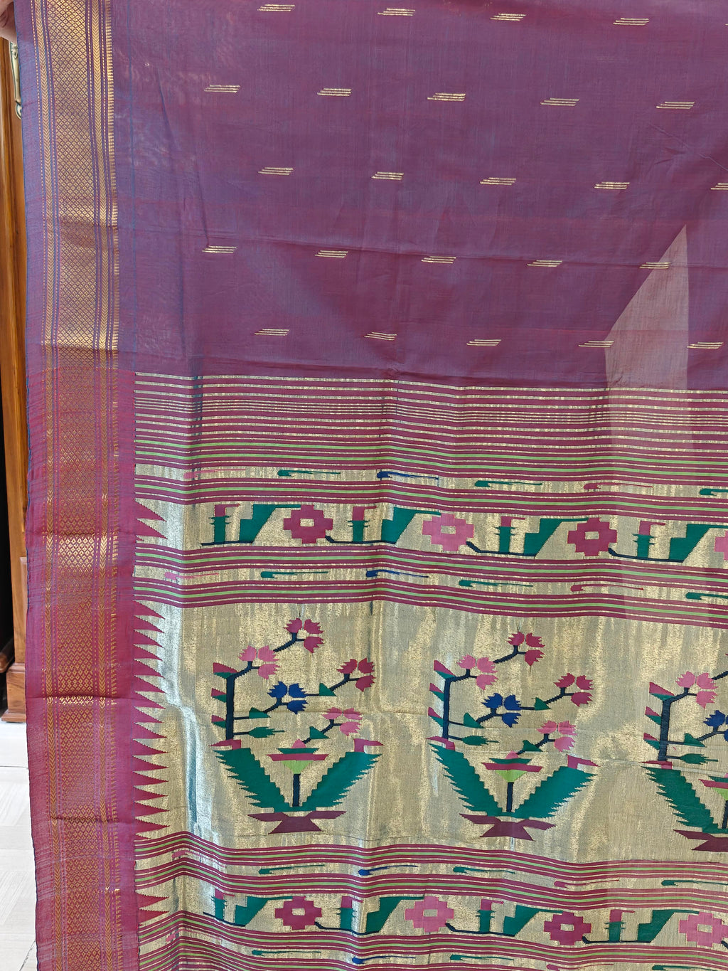 Cotton Asawali Paithani Reddish Purple Saree