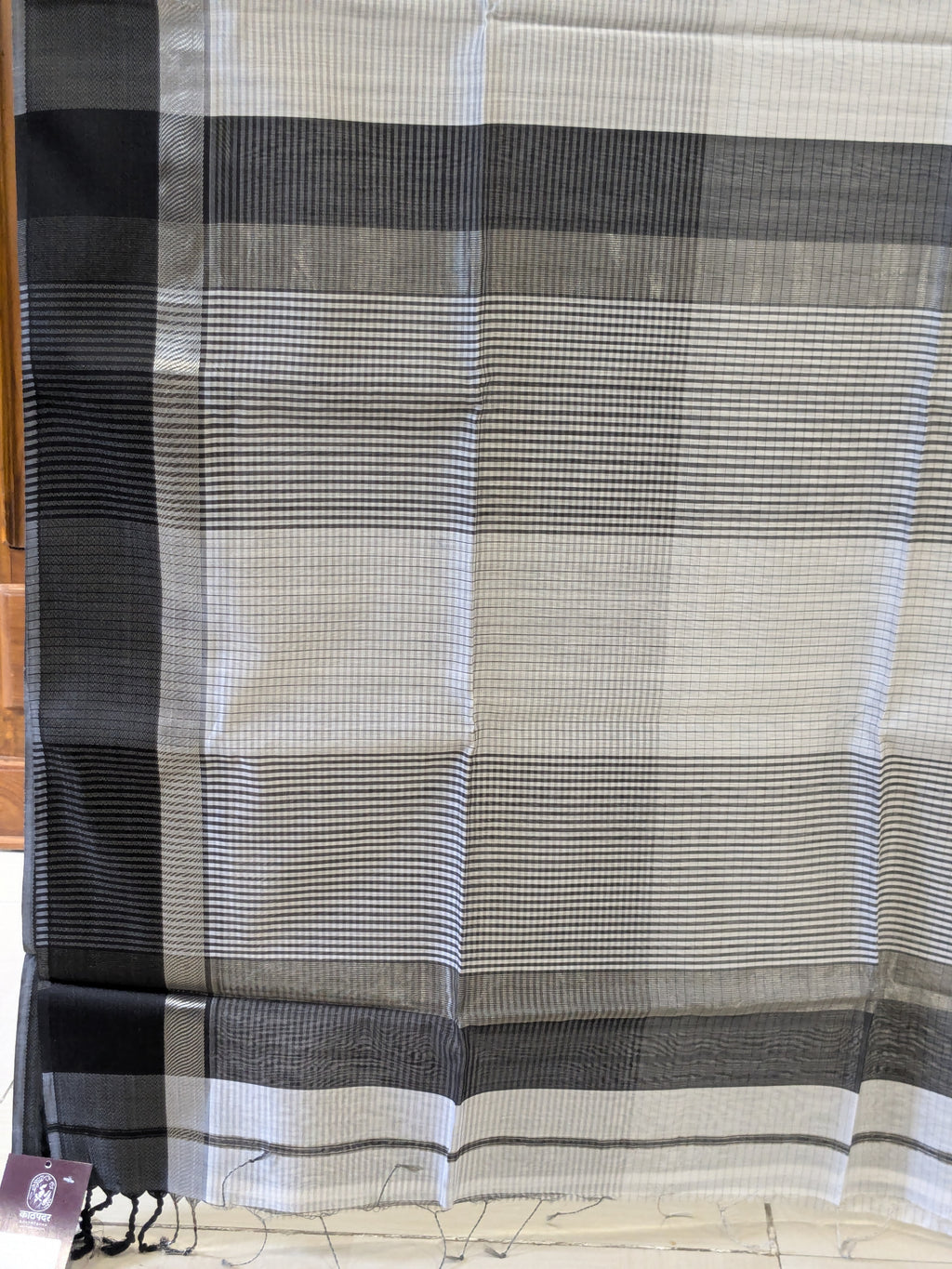 Maheshwari White Saree with Black Resham Border