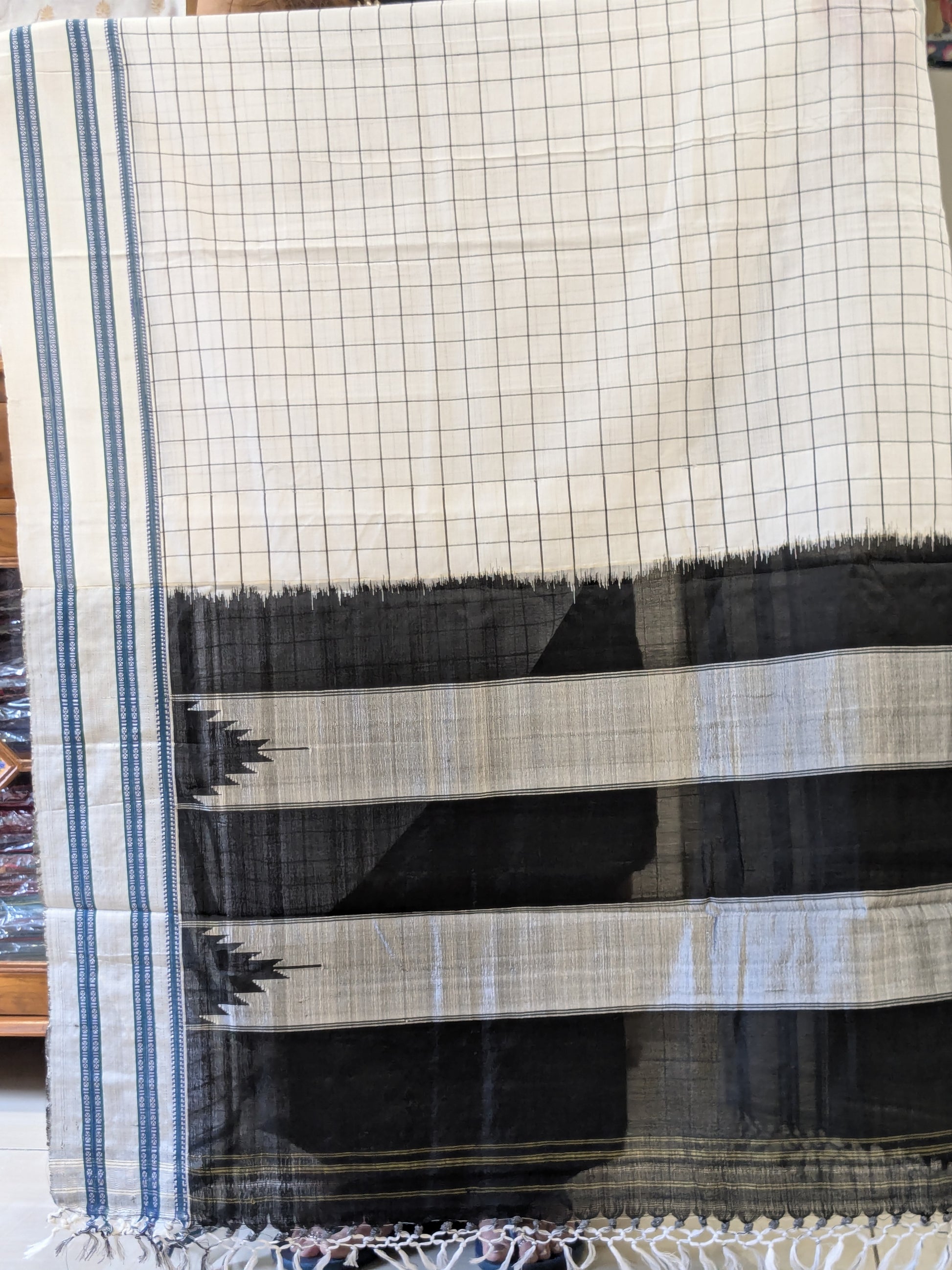 Handloom White Ilkal Saree with Checks