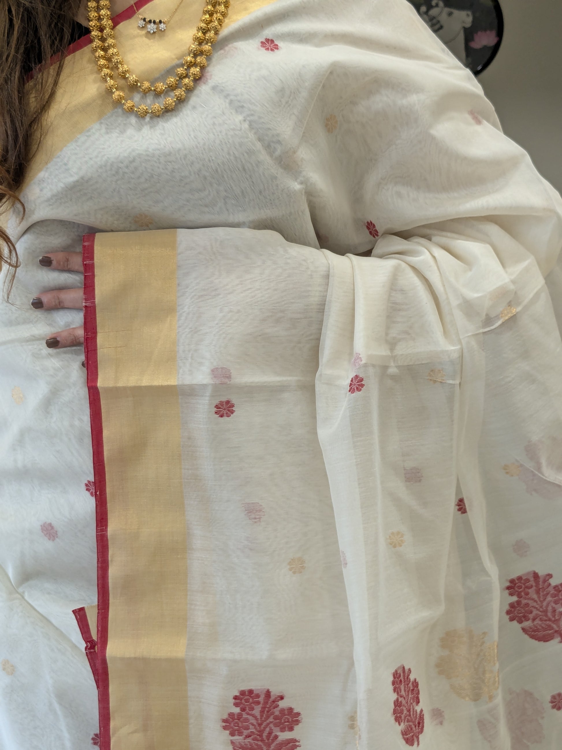 Silk Cotton White Chanderi Saree