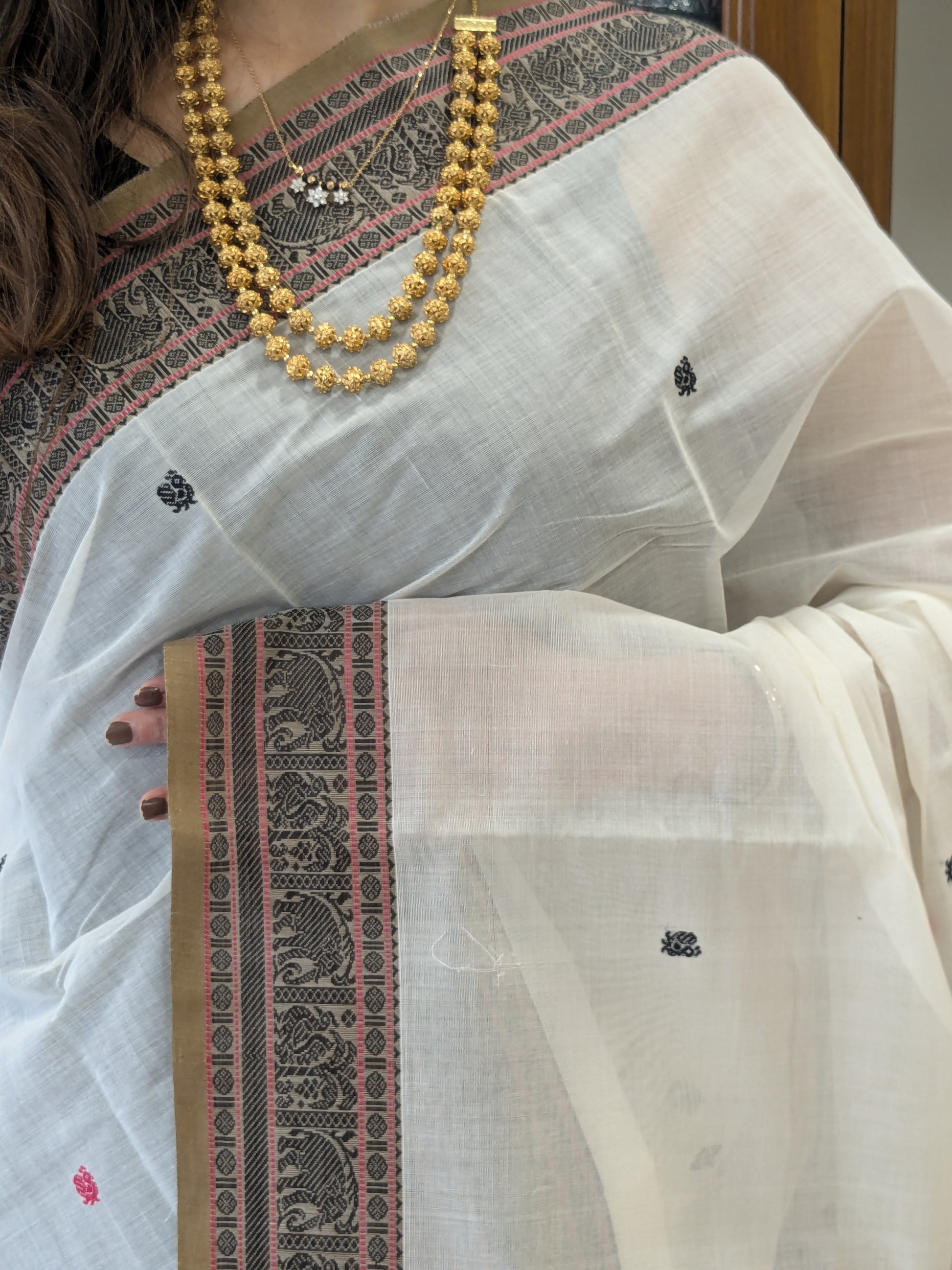 Cotton White Kanjivaram Saree