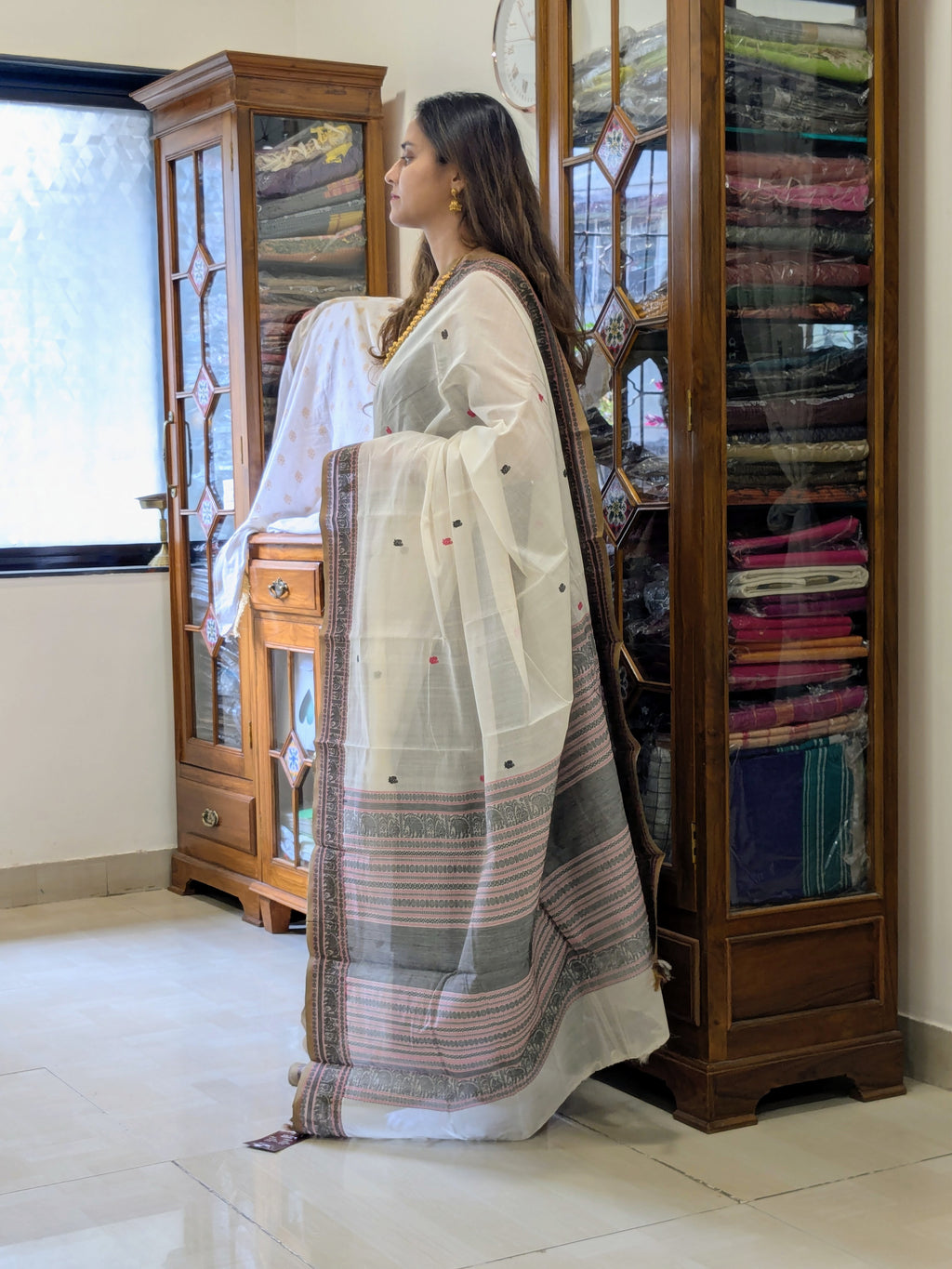 Cotton White Kanjivaram Saree