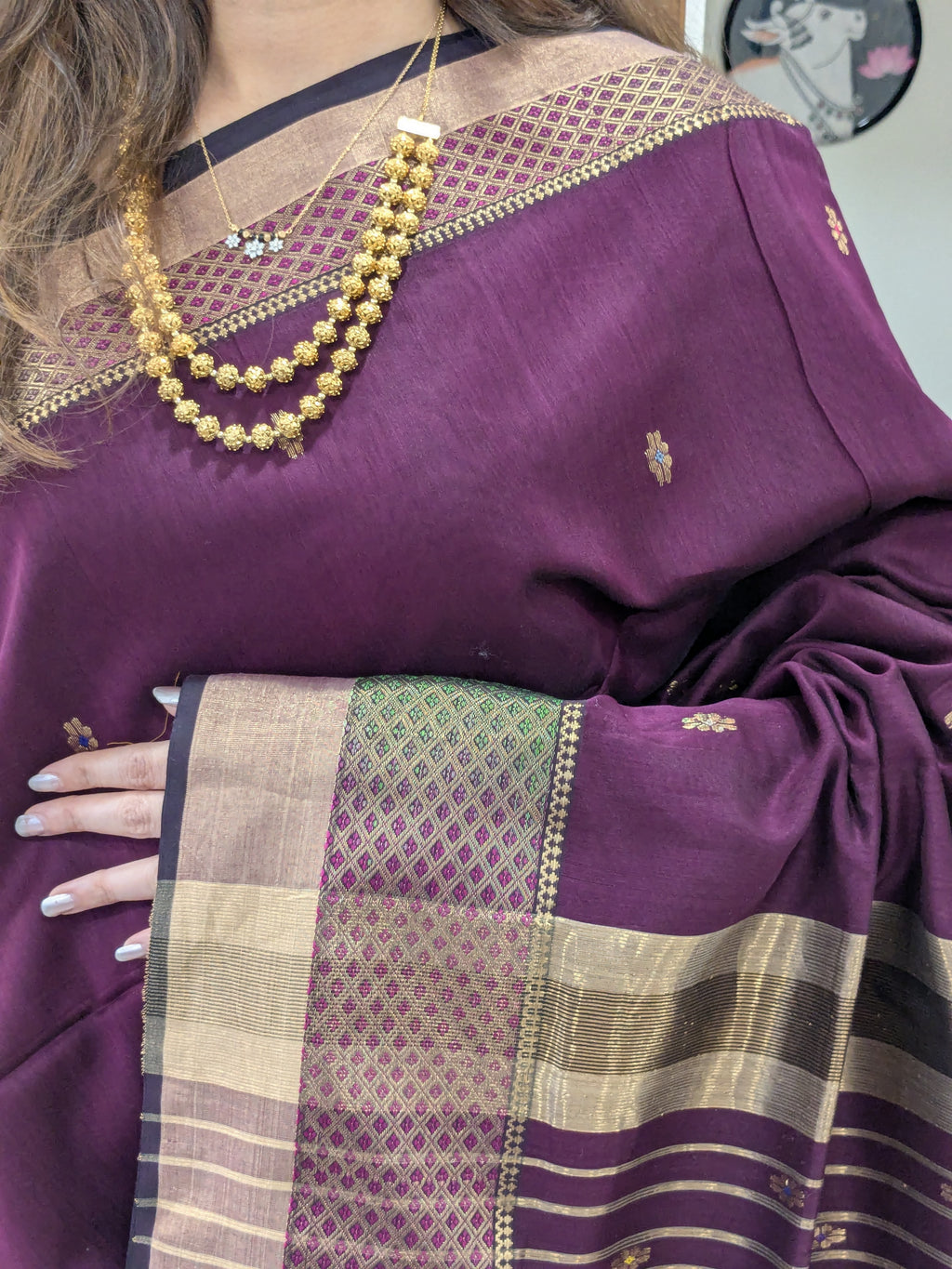 Purple saree with gold border