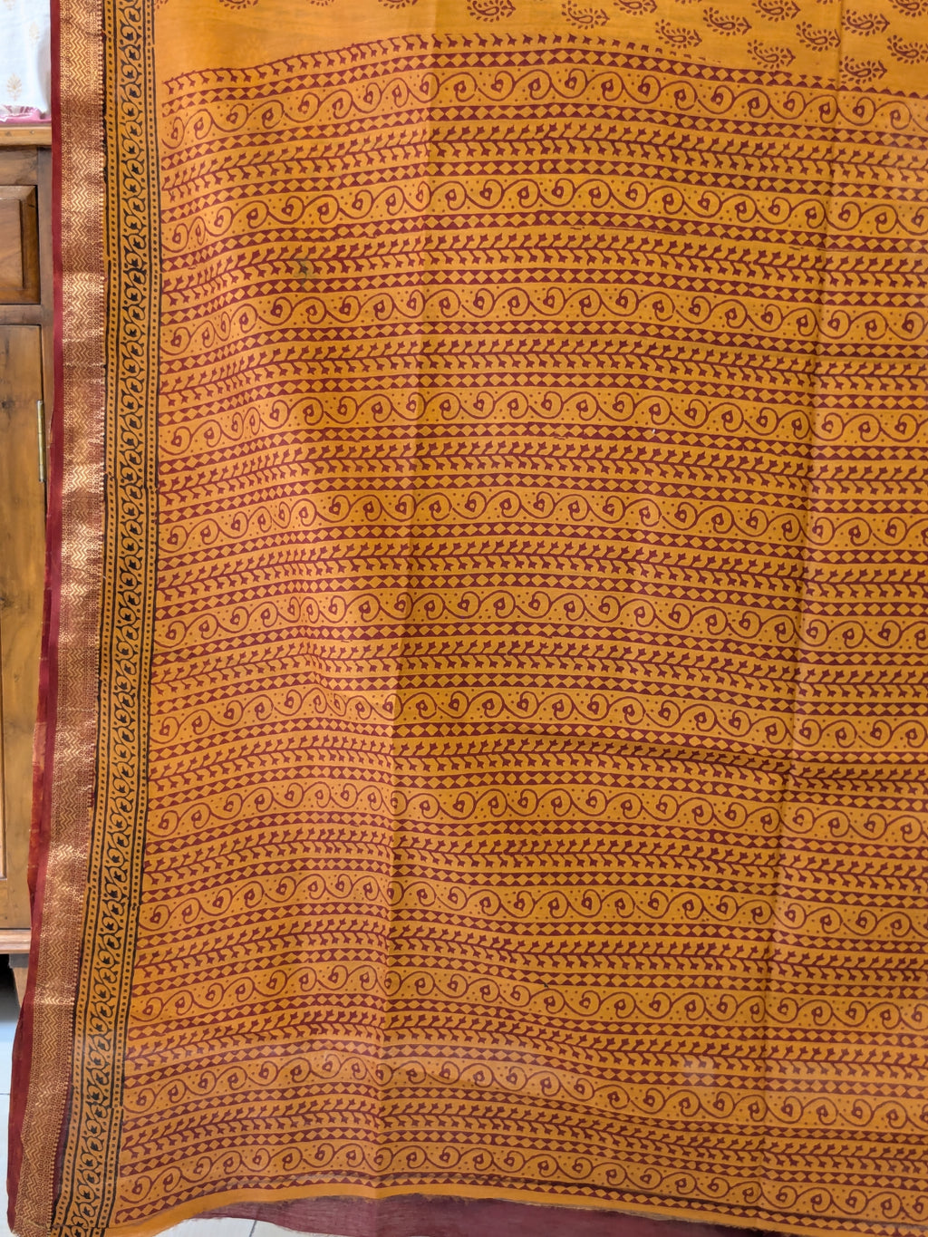 Maheshwari Yellow Handloom Bagh Handblock Print Saree