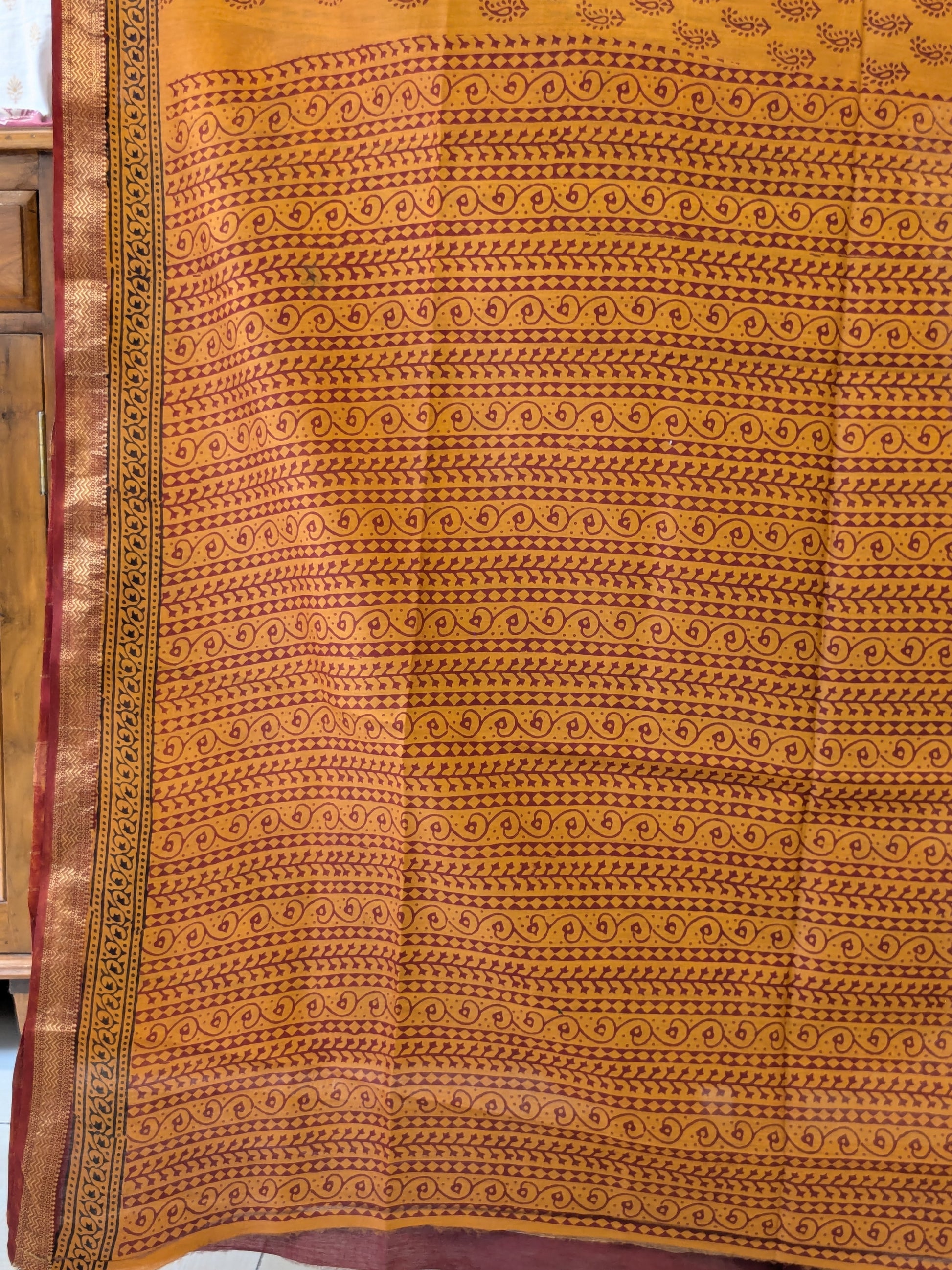Maheshwari Yellow Handloom Bagh Handblock Print Saree