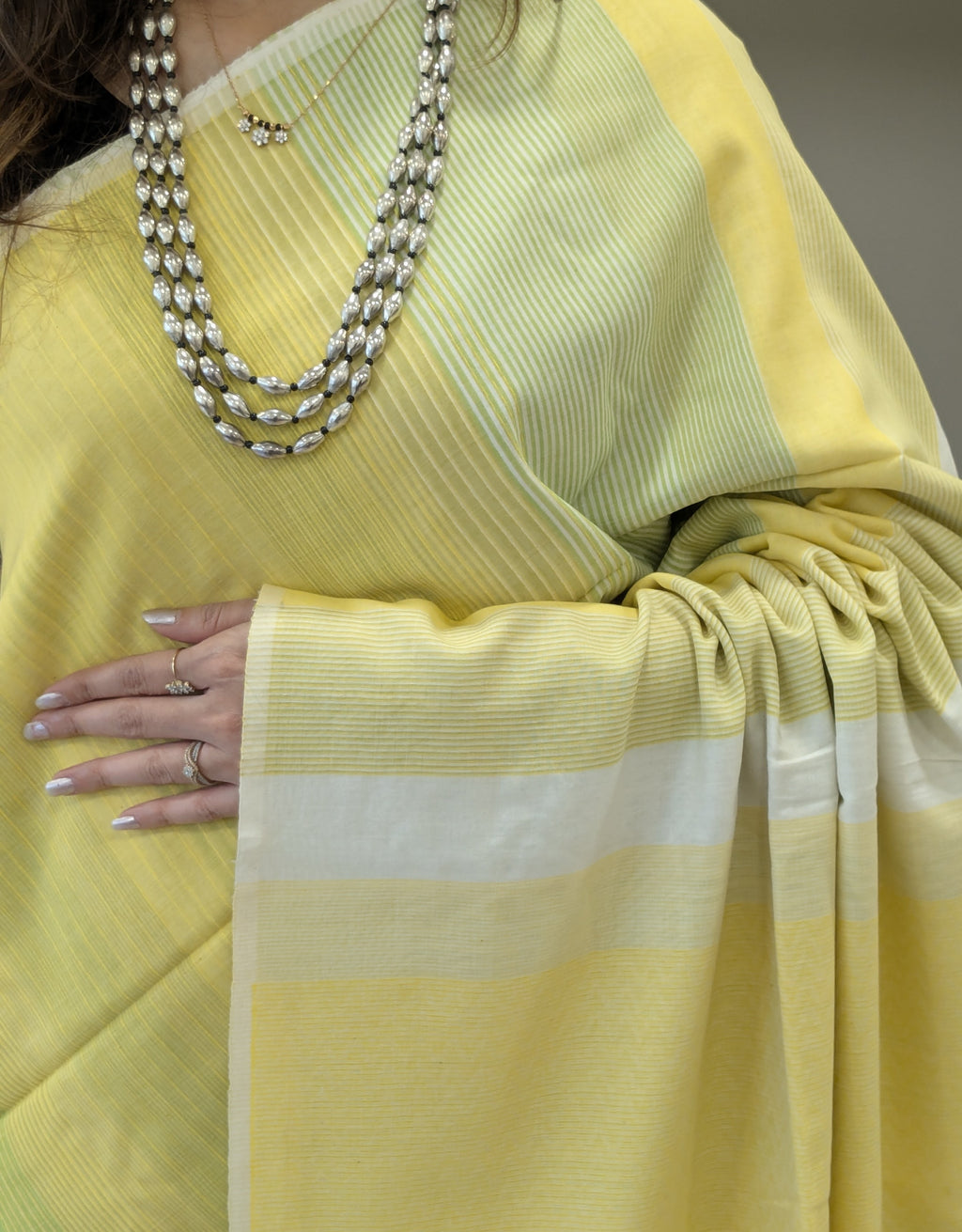 Handloom Yellow Jamdani Saree with Stripes