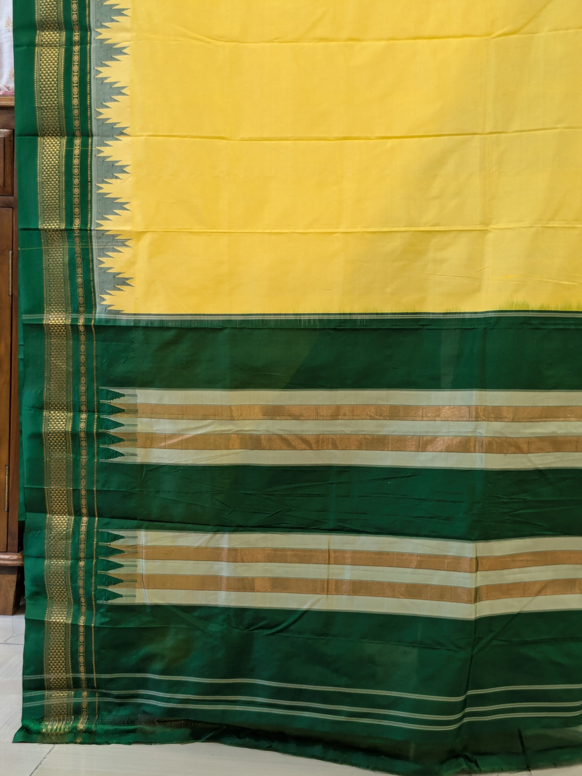 Pure Ilkal Yellow and Green Silk Saree