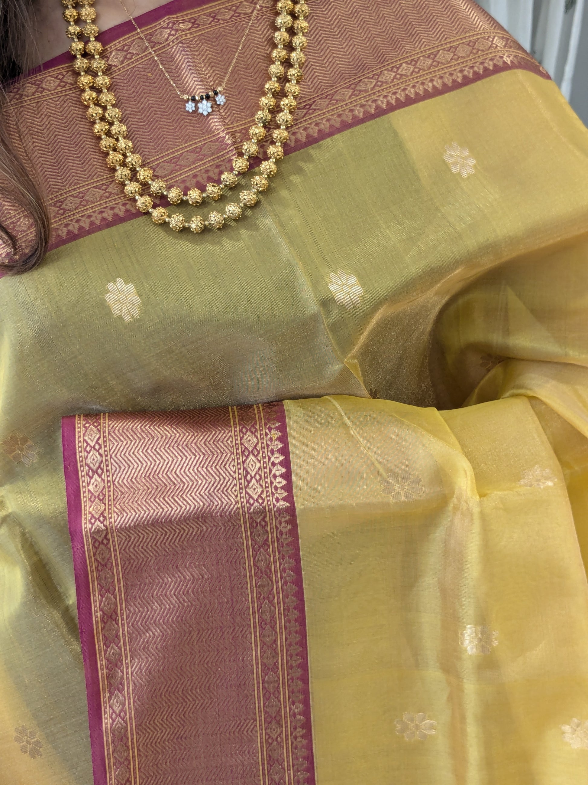 Handloom Mustard Yellow Chanderi Silk Saree