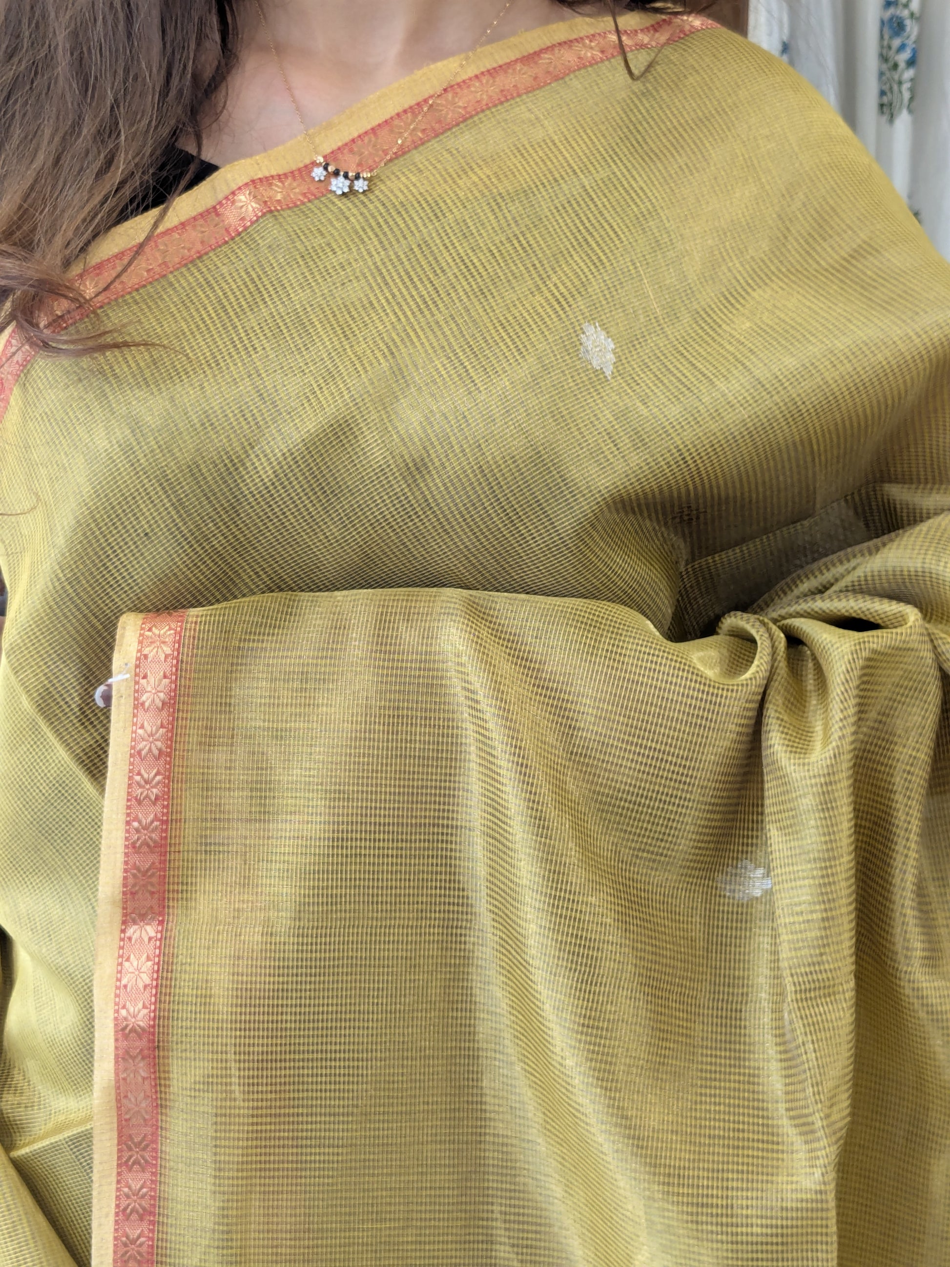 Maheshwari Fluorescent Yellow Silk Tissue Saree