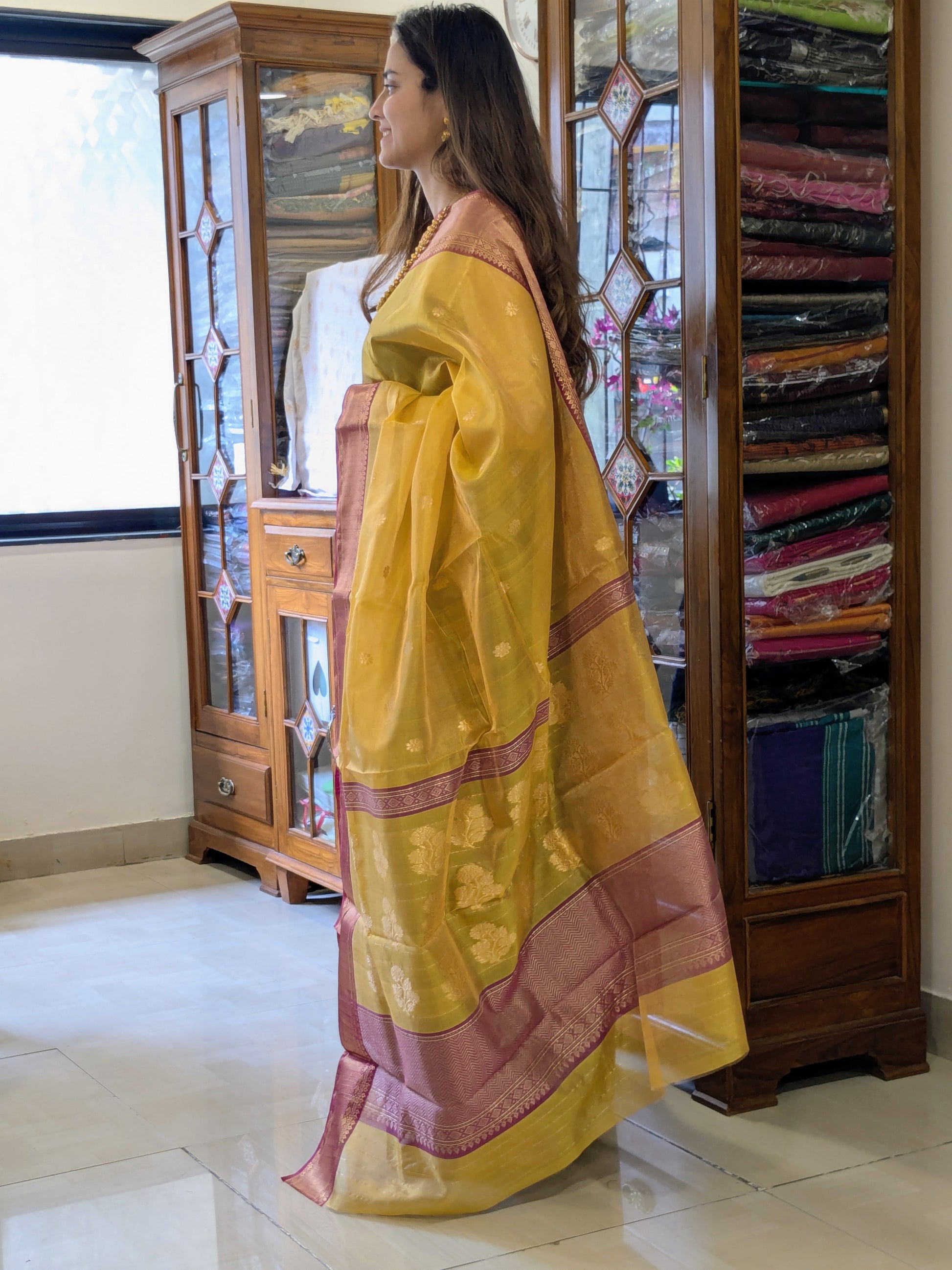 Handloom Mustard Yellow Chanderi Silk Saree