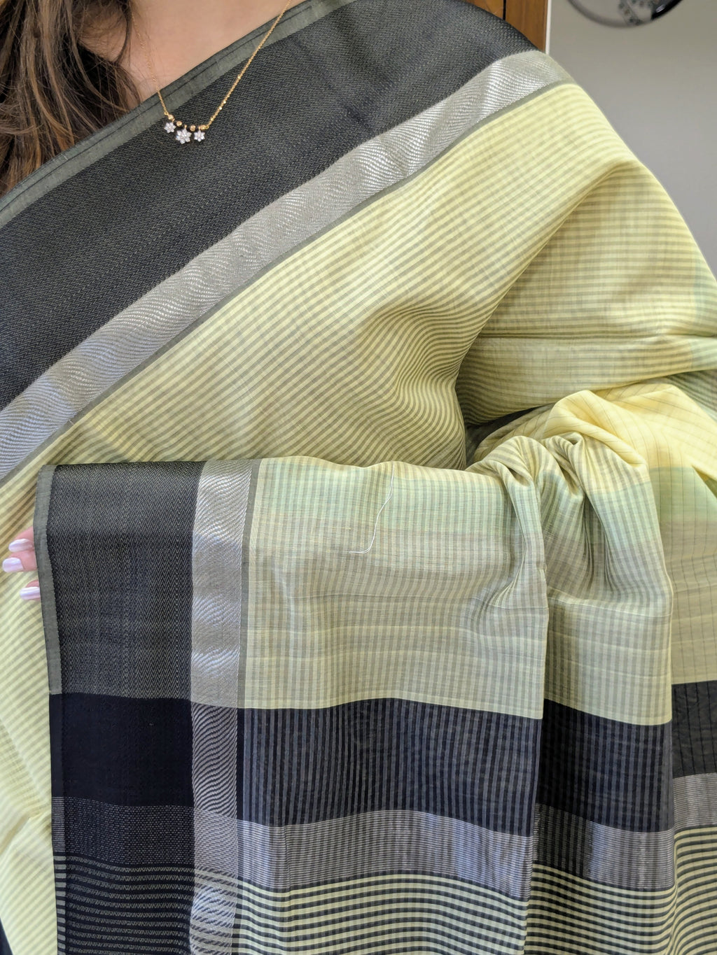 Maheshwari Light Yellow Saree with Black Resham Border