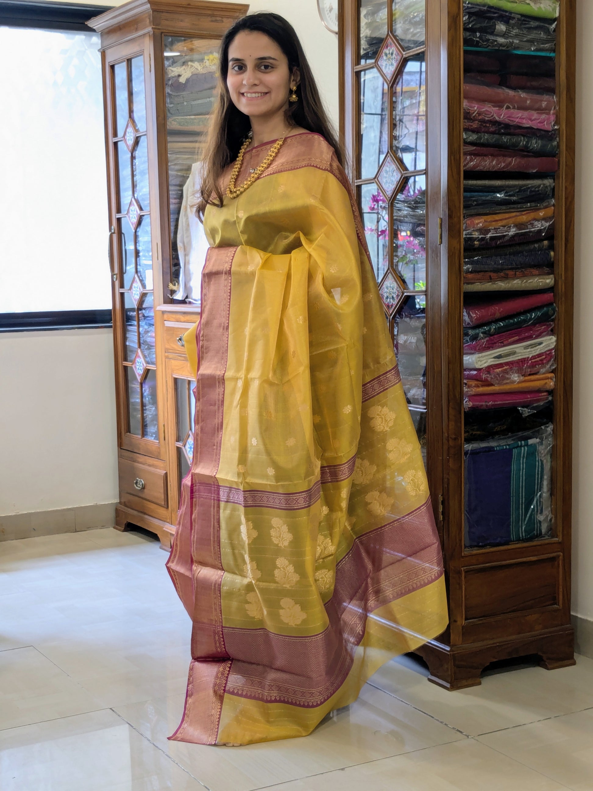 Handloom Mustard Yellow Chanderi Silk Saree