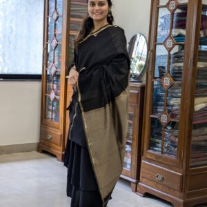 Black Maheshwari Handloom Saree with Kosa Silk Pallu & Running Blouse