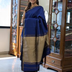 Royal Blue Maheshwari Handloom Saree with Kosa Silk Pallu & Running Blouse