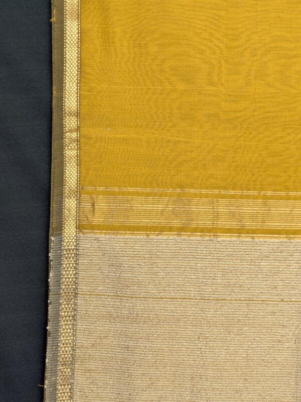 Mustard Yellow Maheshwari Handloom Saree with Kosa Silk Pallu & Running Blouse