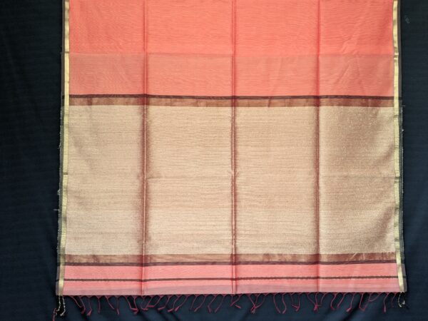 Maheshwari Dark Salmon Handloom Saree with Kosa Silk Pallu & Running Blouse - Image 3