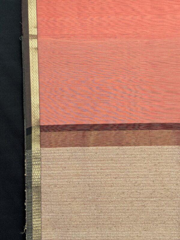 Maheshwari Dark Salmon Handloom Saree with Kosa Silk Pallu & Running Blouse