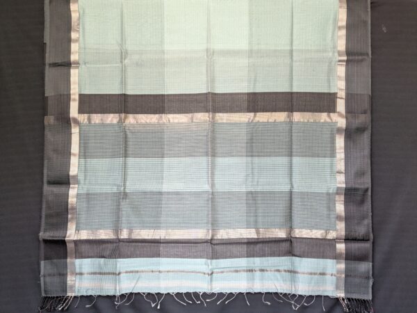 Maheshwari Handloom Slate Green Saree with Lining Pallu & Black Contrast Blouse - Image 3