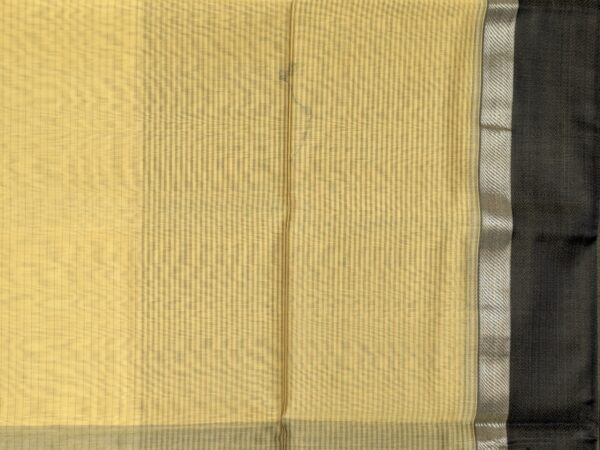 Maheshwari Light Yellow and Black Saree with Lines - Image 2