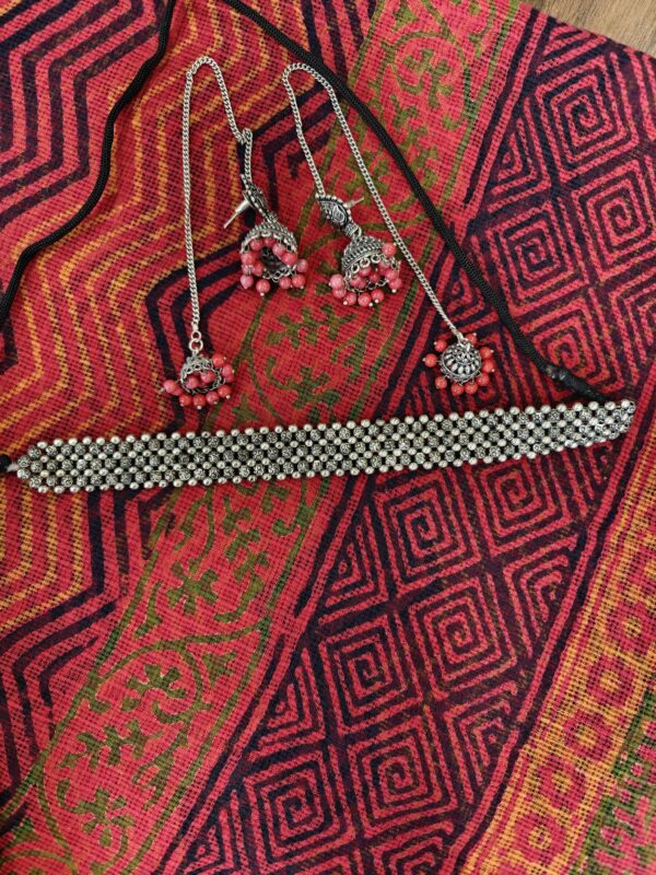 Hand Block Printed Red Kota Doria Handloom Saree with Contrast Blouse - Image 2