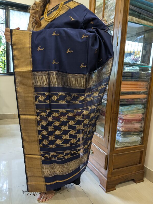 Detailed image of heavy jaali pallu showcasing fine craftsmanship and ornamental patterns.